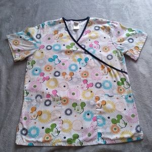 Disney Womens Small Mickey Mouse Floral Scrub Top